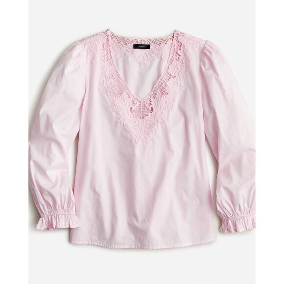 J. Crew S V-Neck Top Eyelet Trim Pink BL038 Spring Summer - Picture 4 of 10